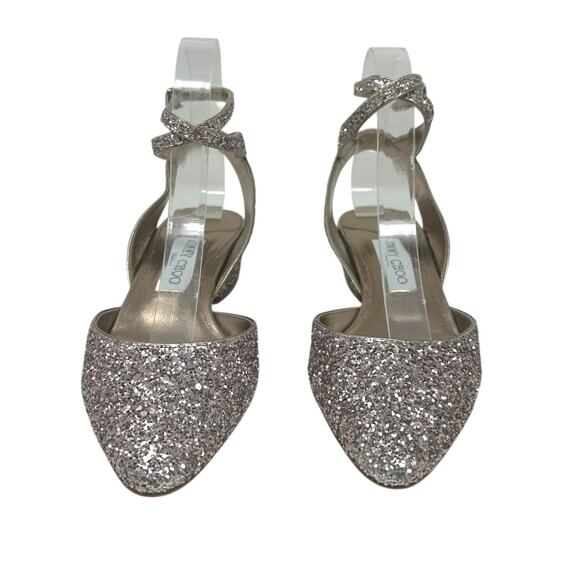 Jimmy Choo Glitter Vicky Glitter Low Block Heel Pumps Champagne Gold 7 - Picture 6 of 8